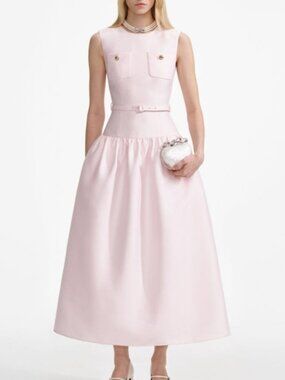 Self-Portrait Pink Taffeta Midi Dress